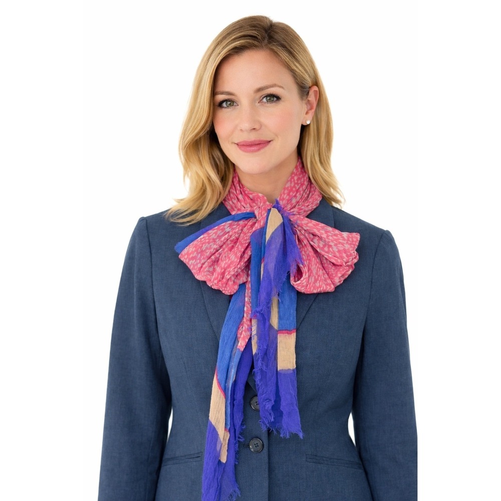 Ann Taylor Loft Chic Pink Blue Striped Lightweight Sheer Scarf Wrap‎ Chic 98-23